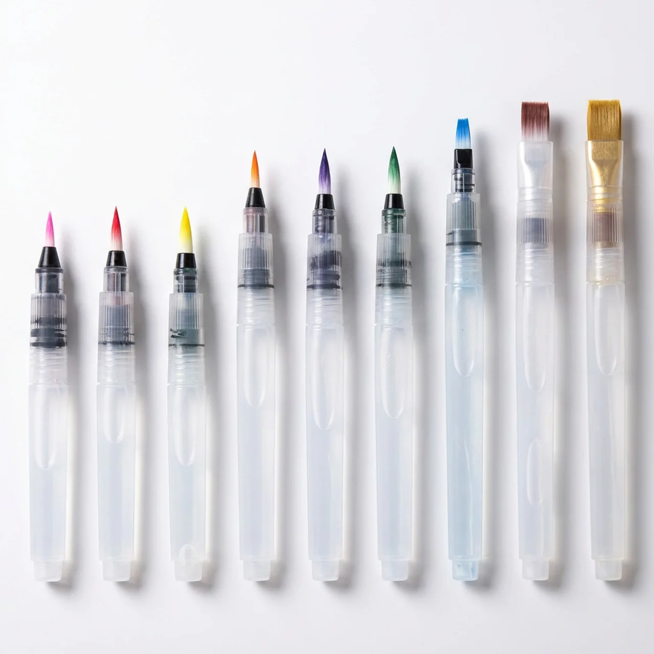 9 variety aqua brush set — refillable water brush pens for watercolor and lettering